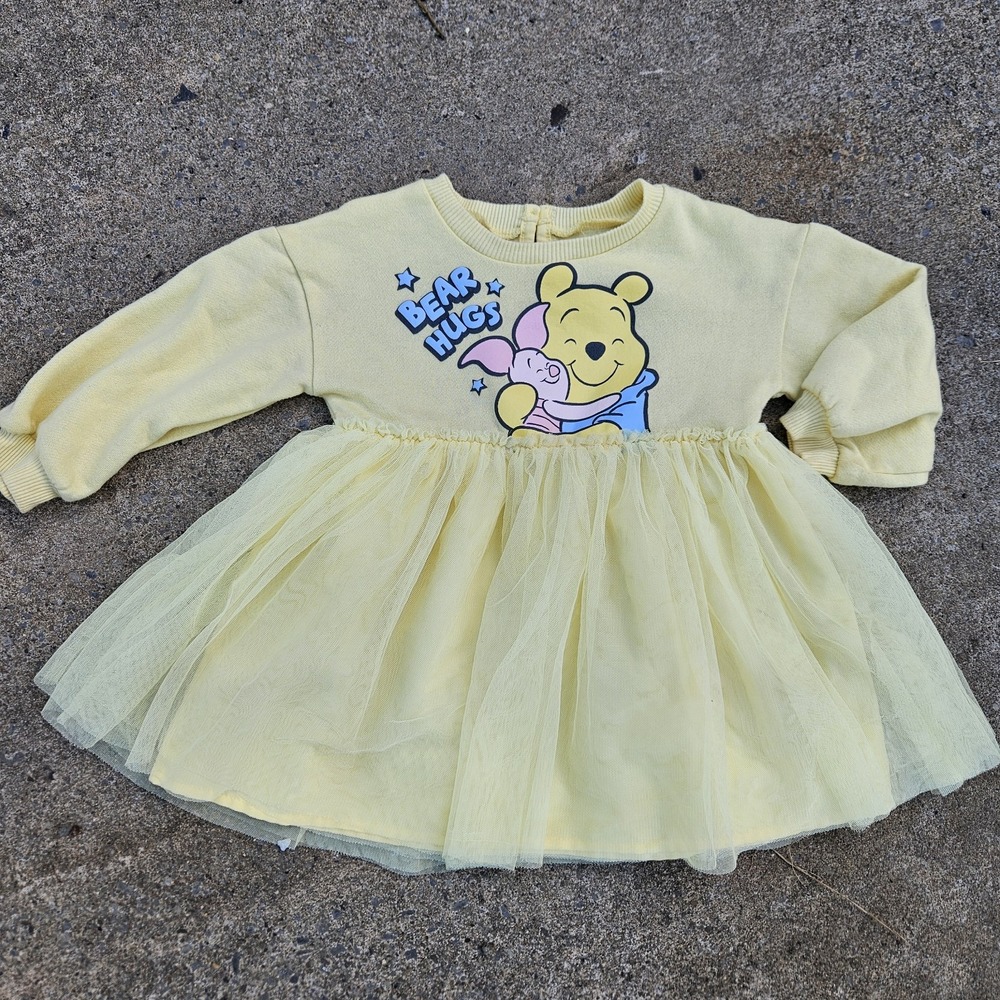 Disney Baby Size 24M Winne The Pooh Piglet Dress‎ Yellow Bear Hugs Long Sleeve